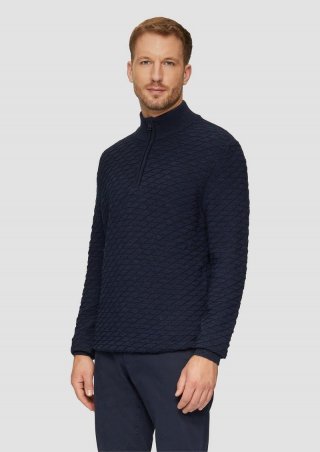 s.Oliver Strukturierter Pullover mit Half-Zip - navy