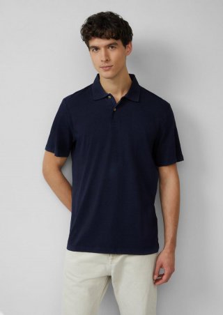 s.Oliver Jersey-Poloshirt aus Leinenmix - tiefblau