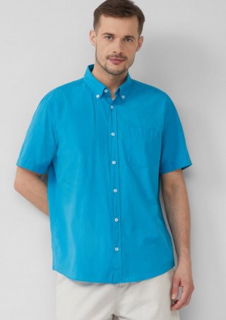 s.Oliver Regular Fit: Kurzarmhemd mit Struktur-Streifen und Button-Down-Kragen - blau