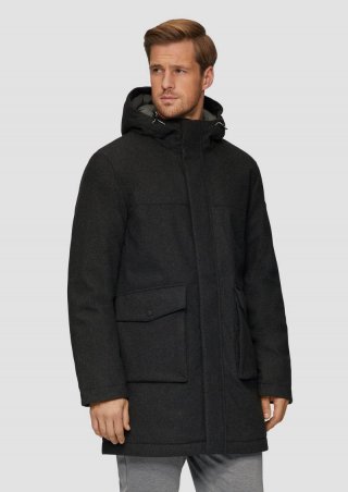 s.Oliver Wollmix-Parka mit Kapuze im Relaxed Fit - dunkelgrau