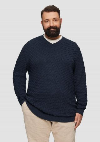 s.Oliver Strukturierter Pullover mit V-Ausschnitt - navy