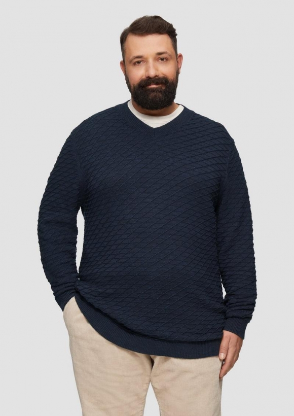 s.Oliver Strukturierter Pullover mit V-Ausschnitt - navy