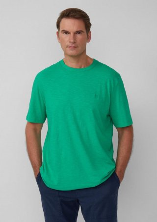 s.Oliver T-Shirt mit Flammgarnstruktur und Logo-Print - grün