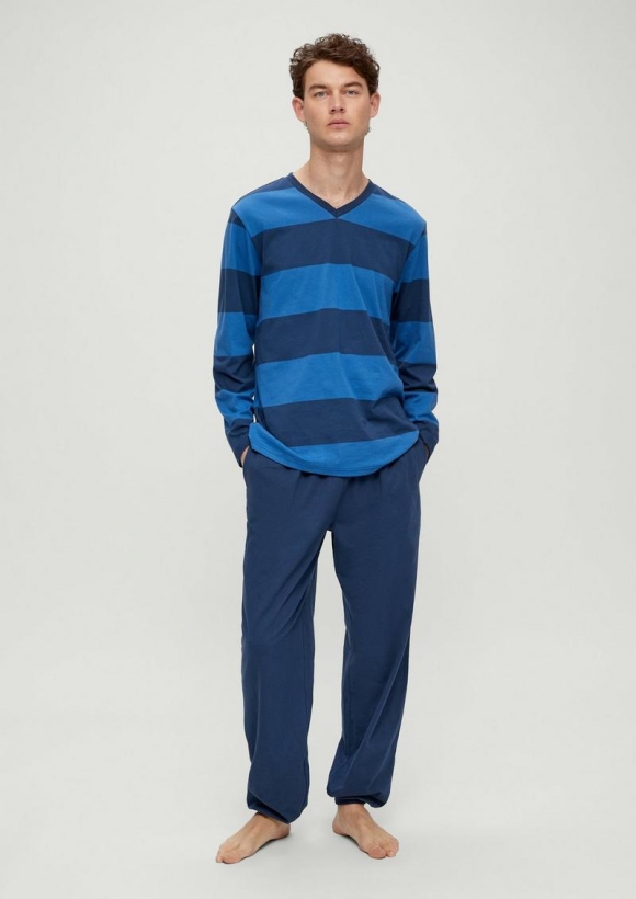 s.Oliver Langer Pyjama aus Baumwolle - royalblau