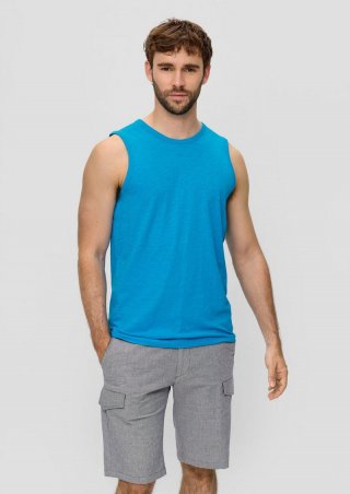 s.Oliver Baumwoll-Tanktop mit Flammgarnstruktur - azurblau