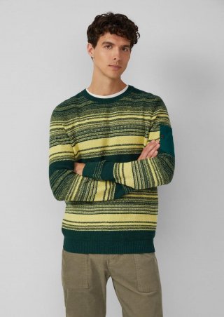 s.Oliver Gestreifter Strickpullover aus Baumwolle mit Ärmeltasche - olivgrün