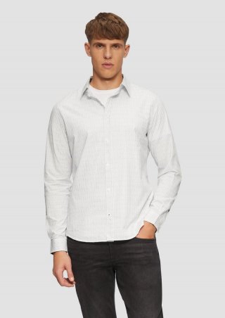 s.Oliver Slim Fit: Gemustertes Hemd aus Baumwollstretch - weiß