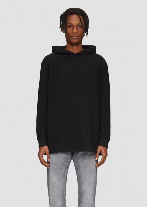s.Oliver Longsleeve mit Kapuze und Rippstruktur - schwarz