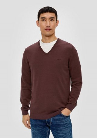 s.Oliver Strickpullover mit V-Ausschnitt - aubergine
