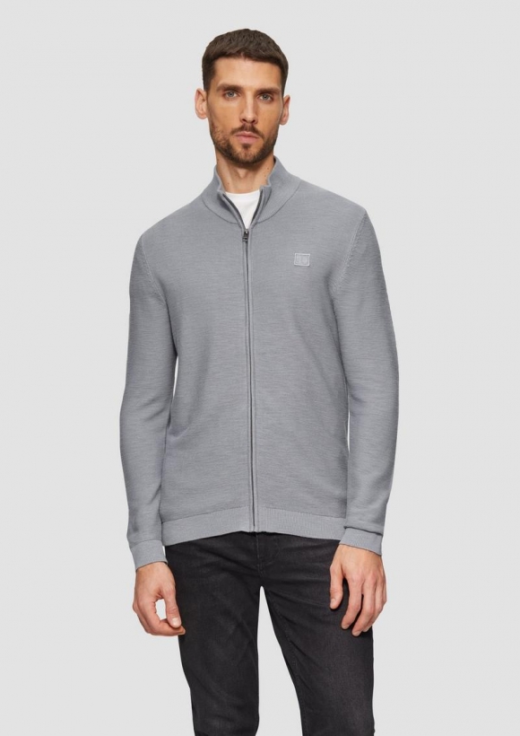 s.Oliver Strukturierte Strickjacke mit Logo-Patch - schiefergrau