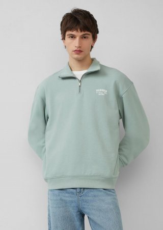 s.Oliver Stehkragen Sweatshirt mit Reißverschluss und Frontprint - salbeigrün