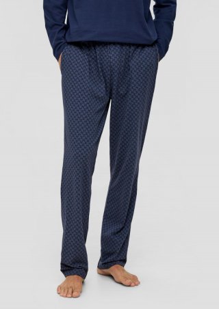 s.Oliver Lange Pyjamahose mit All-over-Print - tiefblau