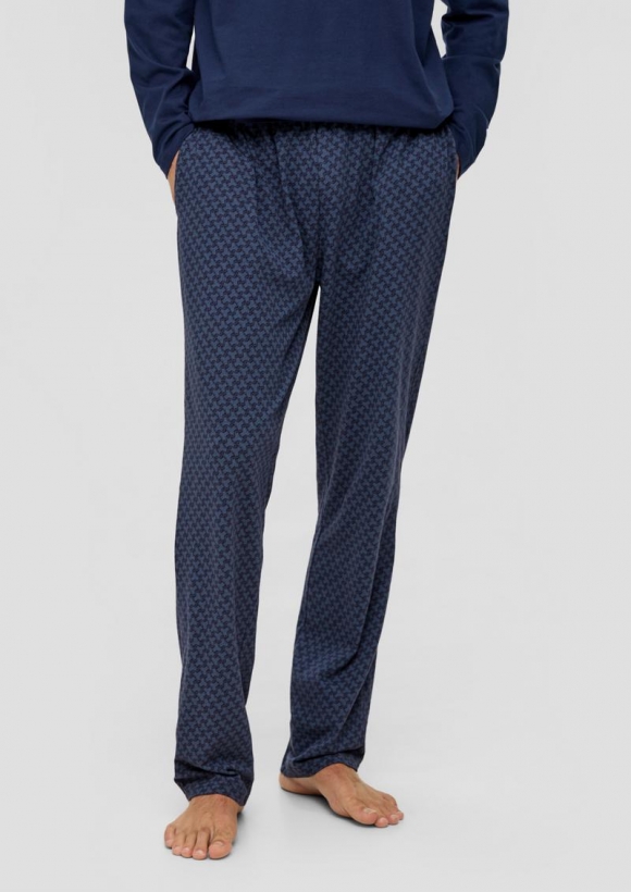 s.Oliver Lange Pyjamahose mit All-over-Print - tiefblau