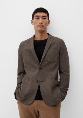 s.Oliver Slim: Sakko aus Flanell - dunkelbraun