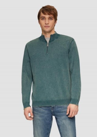 s.Oliver Gewaschener Baumwollpullover mit Reißverschlusskragen - petrol