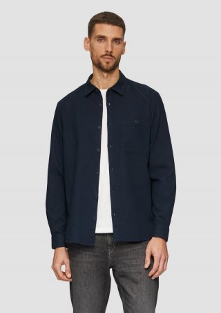 s.Oliver Regular Fit: Strukturiertes Baumwollhemd mit Brusttasche und Kontrastdetails - navy