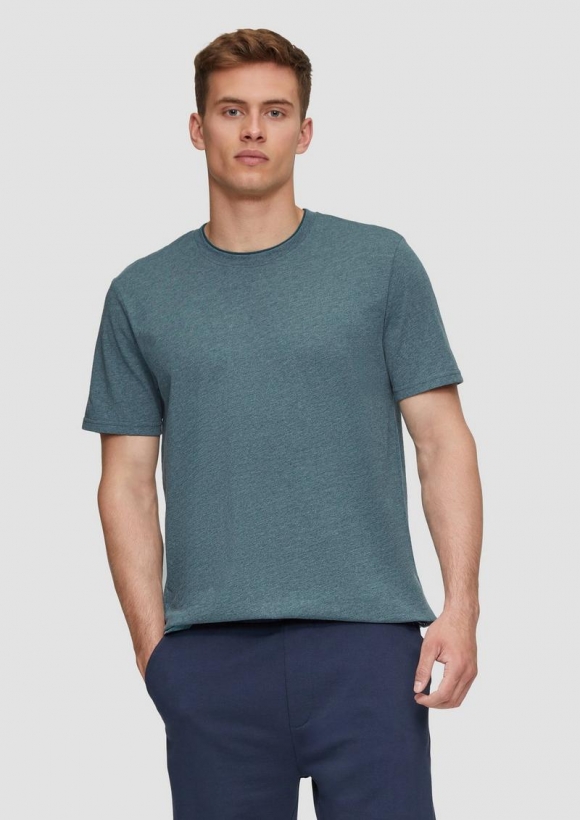 s.Oliver Baumwoll-T-Shirt mit Layering-Detail am Kragen - petrol
