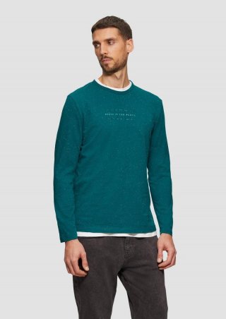 s.Oliver Meliertes Longsleeve aus Jersey mit Logo-Print - petrol