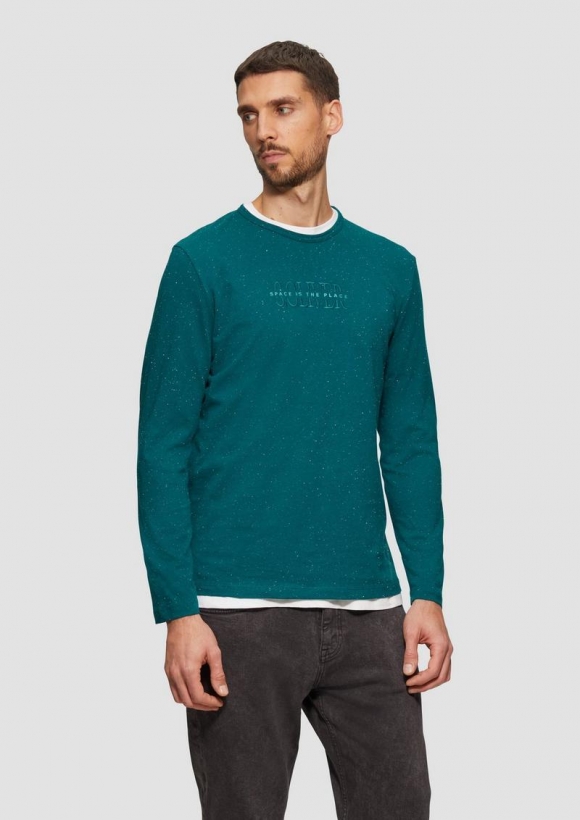 s.Oliver Meliertes Longsleeve aus Jersey mit Logo-Print - petrol