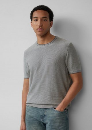 s.Oliver Gestreiftes Strick-T-Shirt aus Leinenmix - grau meliert