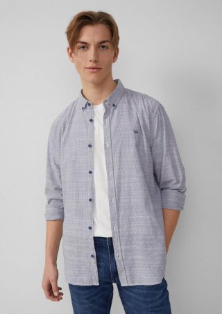s.Oliver Regular Fit: Gestreiftes Hemd mit Logo-Stickerei - dunkelblau