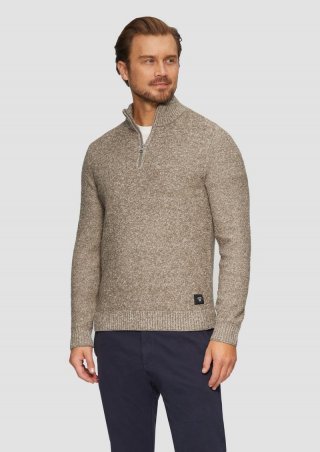 s.Oliver Pullover mit Troyer-Kragen in Melange-Optik - hellbraun