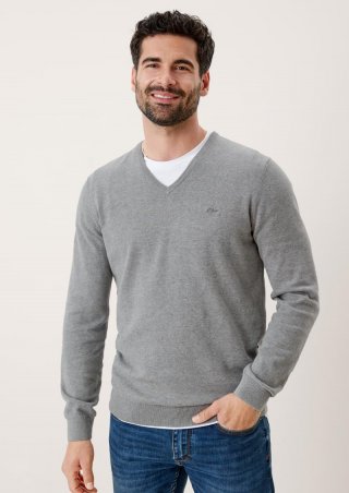 s.Oliver Feinstrickpulli mit V-Ausschnitt - hellgrau