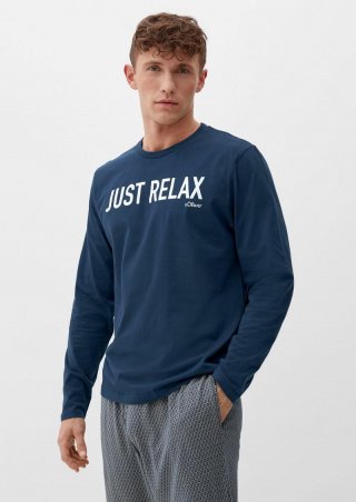 s.Oliver Pyjama-Shirt mit Schriftprint - dunkelblau