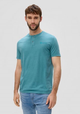 s.Oliver T-Shirt mit Garment Dye und Henley-Ausschnitt - helles petrol