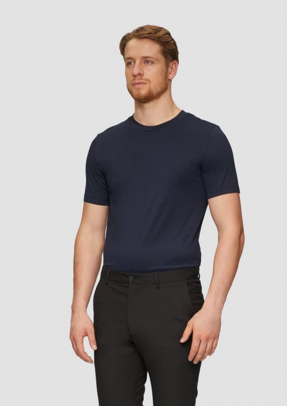 s.Oliver Jerseyshirt im Slim Fit aus merzerisierter Baumwolle - navy