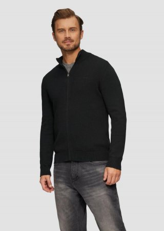 s.Oliver Strickjacke mit Stehkragen und Logo-Detail - schwarz