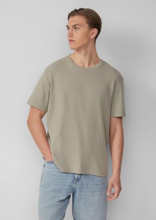 s.Oliver Rundhals-T-Shirt mit Rippstruktur - olivgrün