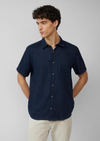s.Oliver Regular Fit: Leichtes Kurzarmhemd aus 100% Leinen - tiefblau