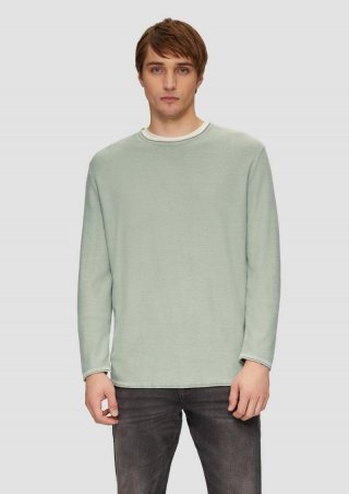 s.Oliver Gewaschener Feinstrickpullover mit Rollkante - salbeigrün