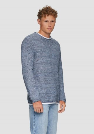 s.Oliver Melierter Strickpullover mit Layering-Detail - dunkelblau