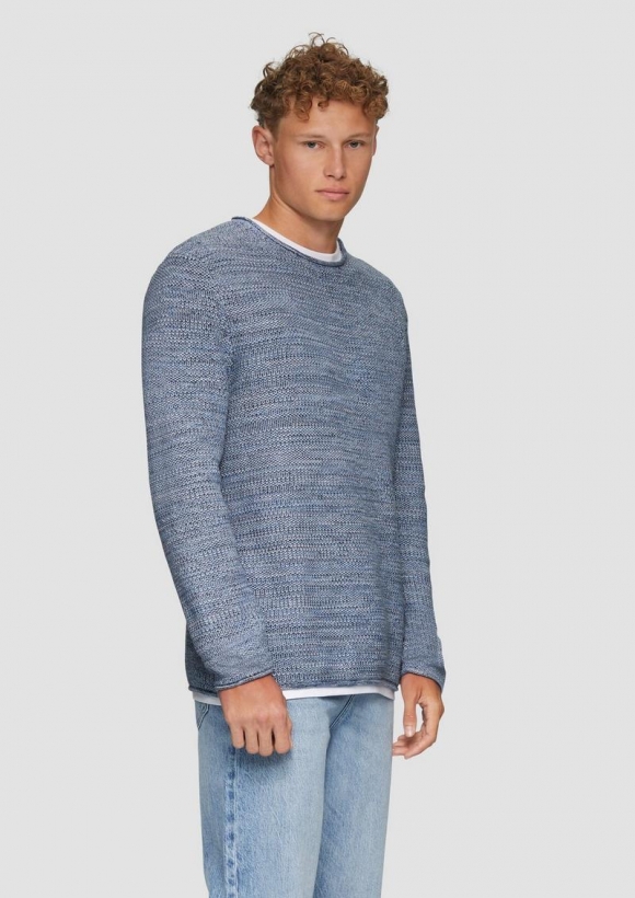 s.Oliver Melierter Strickpullover mit Layering-Detail - dunkelblau