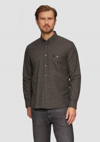 s.Oliver Regular Fit: Kariertes Hemd mit Button-Down-Kragen - schwarz