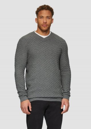 s.Oliver Strukturierter Pullover mit V-Ausschnitt - graphit