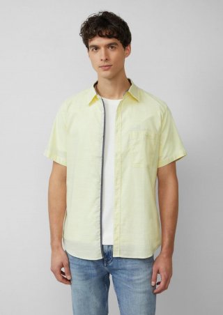 s.Oliver Slim Fit: Kurzarm-Hemd aus Baumwollstretch mit Flammgarnstruktur - hellgelb