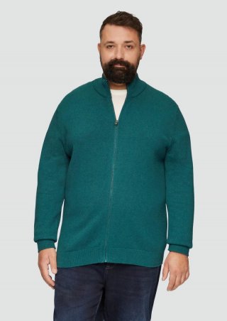 s.Oliver Strickjacke mit Stehkragen und Logo-Detail - petrol