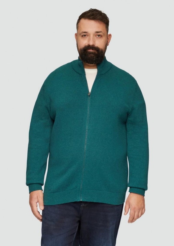 s.Oliver Strickjacke mit Stehkragen und Logo-Detail - petrol