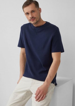 s.Oliver Strukturiertes T-Shirt mit Crew Neck - tiefblau