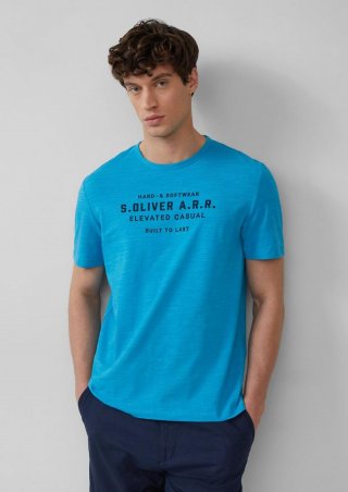 s.Oliver Meliertes T-Shirt mit Logo-Schriftzug - pastelltürkis