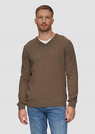 s.Oliver Strickpullover mit Logo-Stickerei - hellbraun