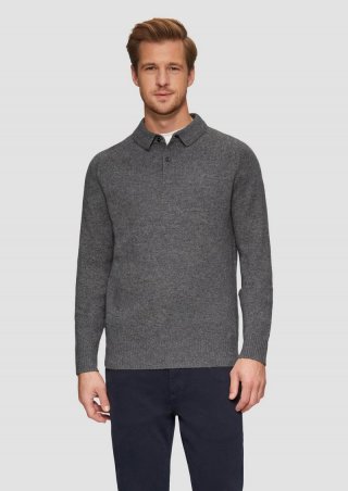 s.Oliver Softer Polo-Strickpullover aus reiner Wolle - graphit