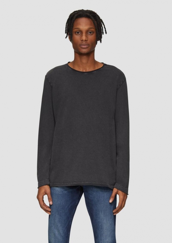 s.Oliver Gewaschenes Langarmshirt im Used-Look - schwarz