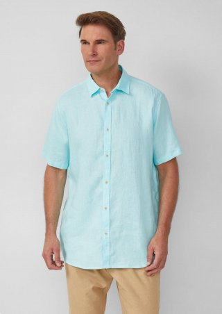 s.Oliver Regular Fit: Leichtes Kurzarmhemd aus 100% Leinen - aquamarin