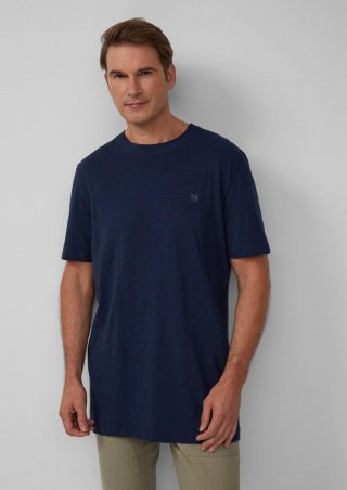 s.Oliver T-Shirt mit Flammgarnstruktur und Logo-Print - tiefblau