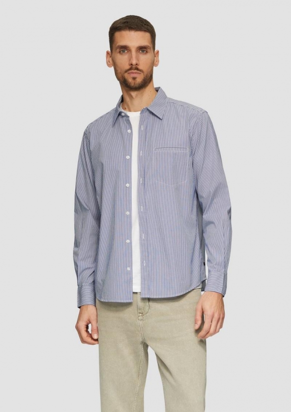 s.Oliver Regular Fit: Gestreiftes Hemd aus Popelin - ozeanblau