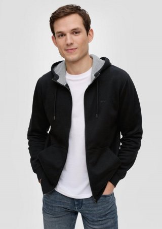 s.Oliver Sweatshirt-Jacke mit Kapuze und Logo - schwarz